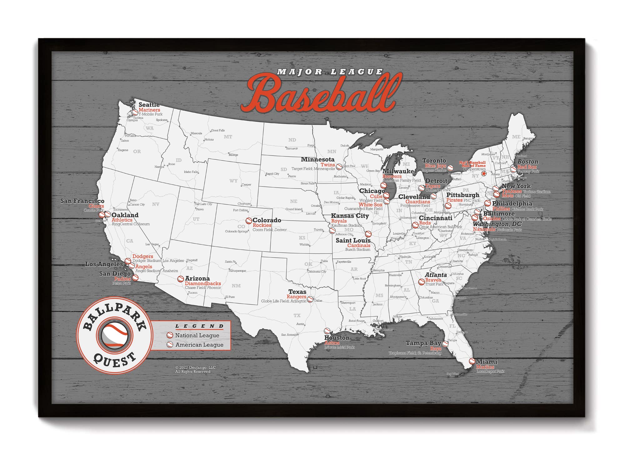 Amazon.com: GeoJango Framed Baseball Stadium Map, Wood Edition